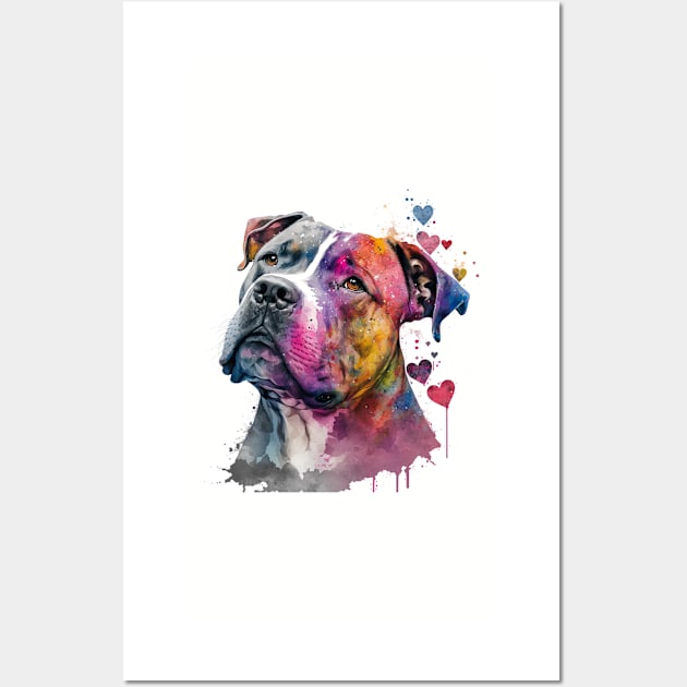 Valentines Pitbull art - Unleashing love, one wag at a time Wall Art by UmagineArts